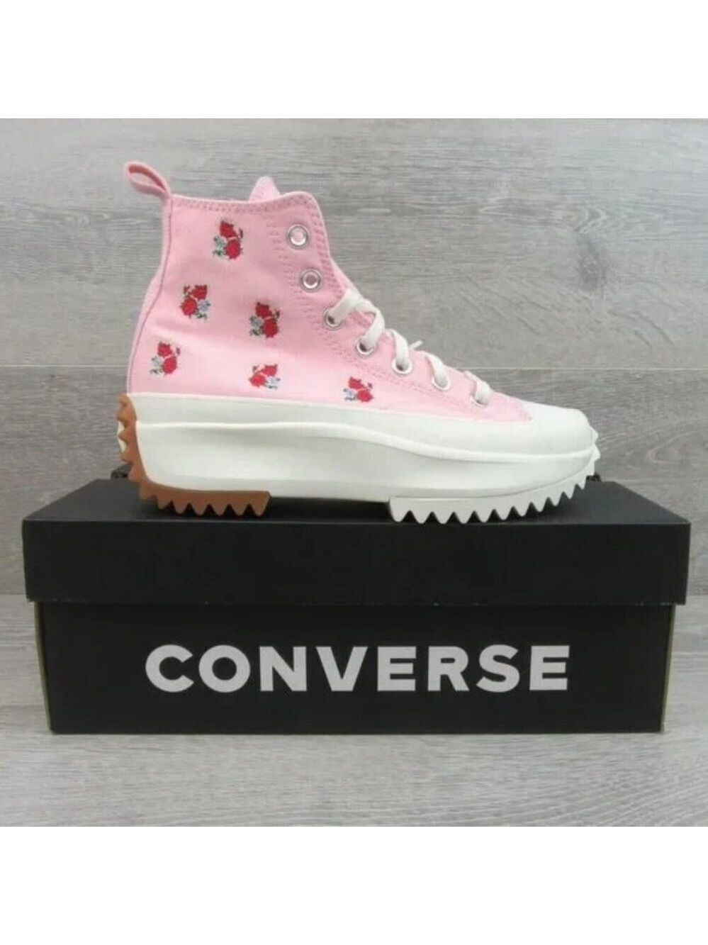 Converse Run Star Hike HI Platform Women's Size 9.5 Pink Red Roses NEW A05192C - Picture 2 of 14